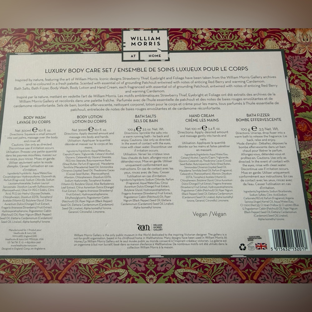 William Morris at Home Luxury Body Care Set Strawberry Thief NEW NWT - Picture 3 of 3